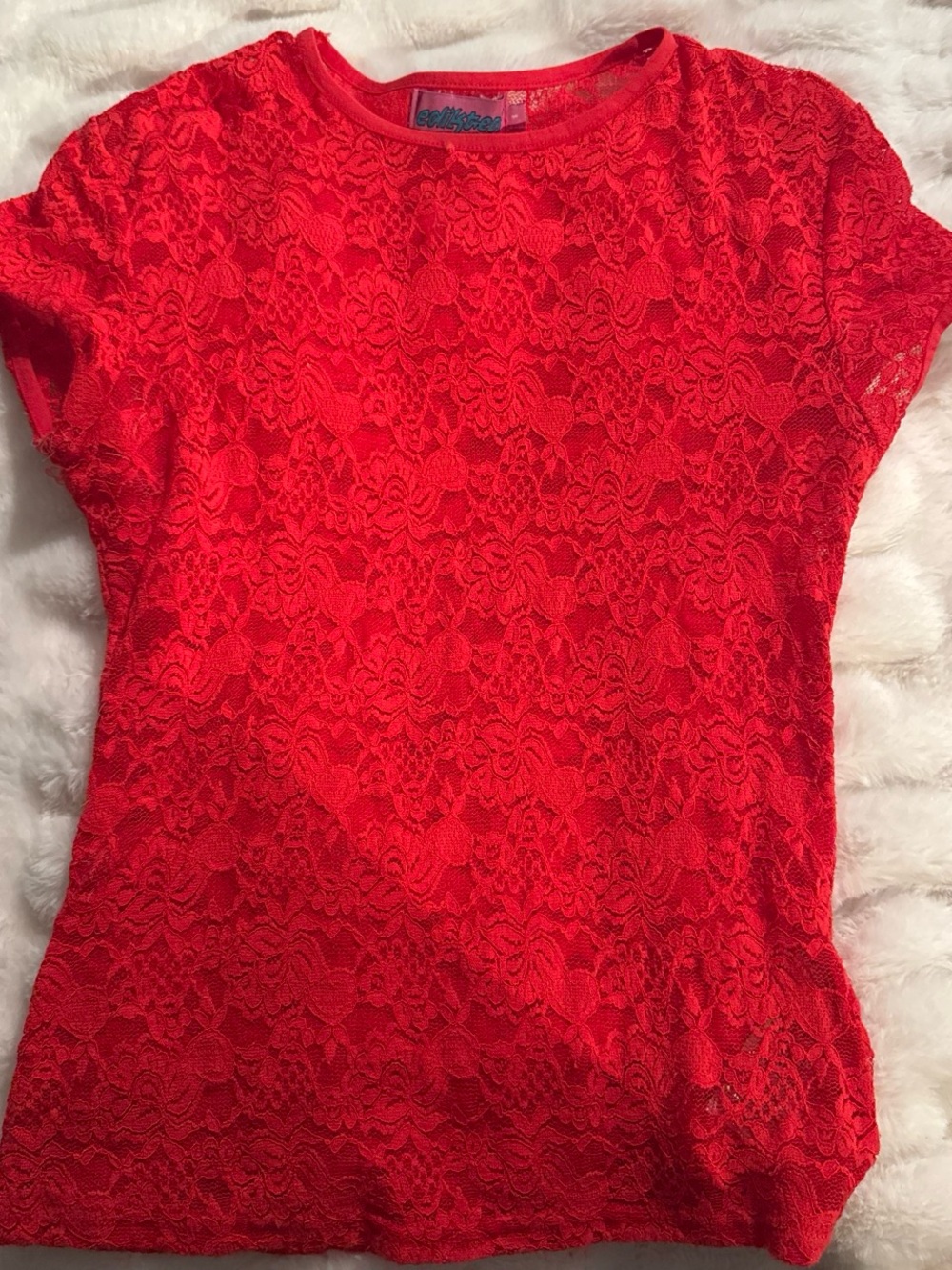 Edikted Red Lace Short Sleeve Tee